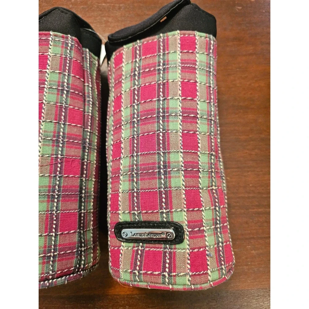 Longaberger Water Drink Bottle Beverage Lot of 6 Holiday Plaid Snap Handle